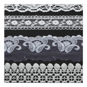 Vintage lace line, ornamental flowers (real lace) faux canvas print