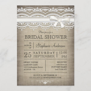 Vintage Lace & Linen Rustic Country Bridal Shower Invitation