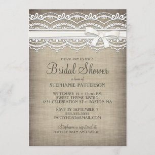 Vintage Lace & Linen Rustic Elegance Bridal Shower Invitation