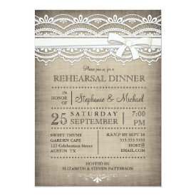 Vintage Lace & Linen Rustic Rehearsal Dinner Card