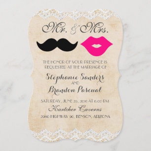 Vintage Lace Lips & Stache Invitations
