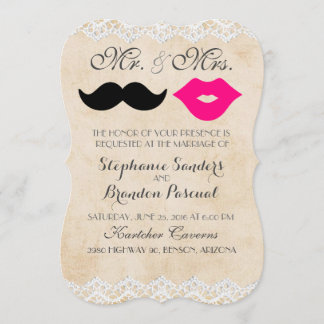 Vintage Lace Lips & Stache Invitations