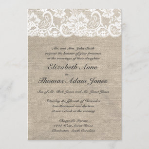 Vintage Lace Look & Burlap Look Wedding Invitation
