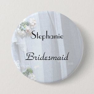 Vintage Lace, Name, Bridesmaid Button Pin