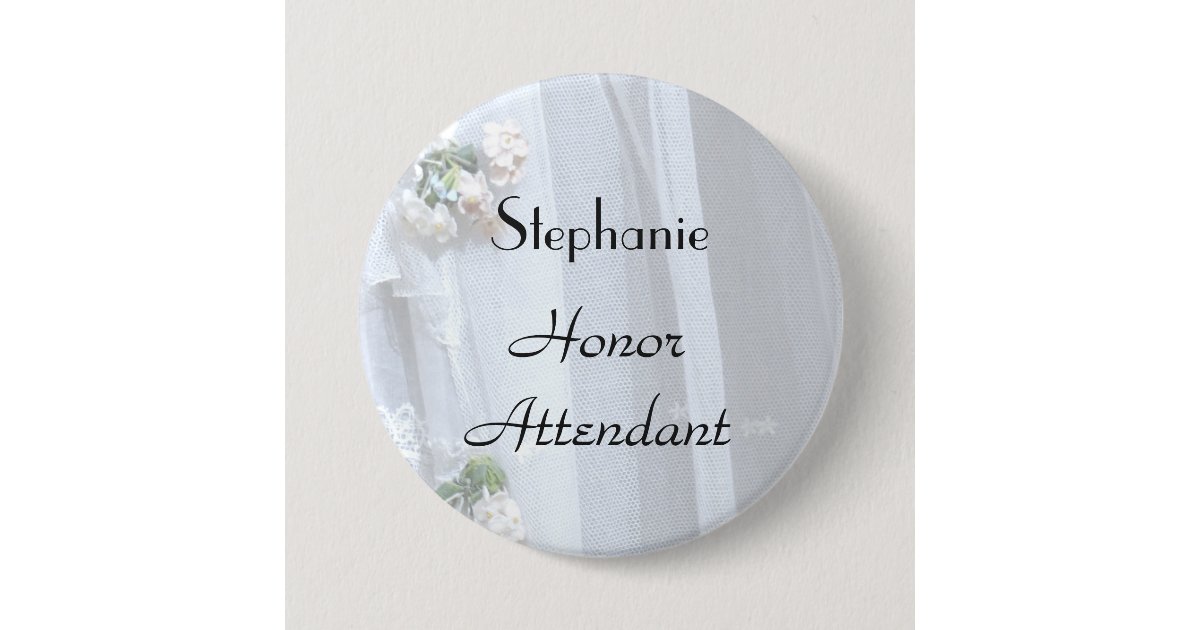 Vintage Lace, Name, Honor Attendant Button Pin | Zazzle