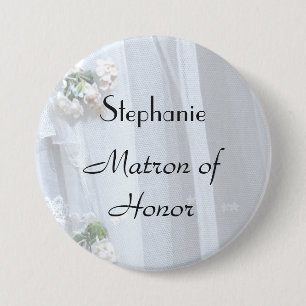 Vintage Lace, Name, Matron of Honor Wedding Pinback Button