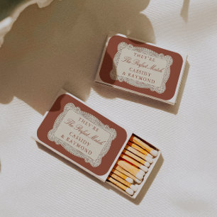 Vintage Lace Old Money Boho Terracotta Wedding Matchboxes