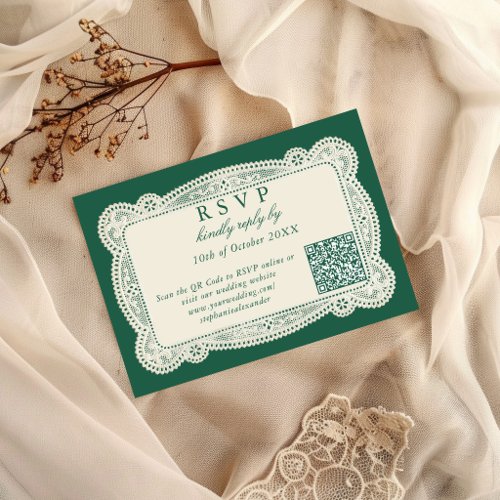 Vintage Lace Old Money Brown Wedding RSVP Card