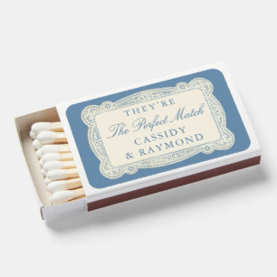 Vintage Lace Old Money French Blue Custom Wedding Matchboxes