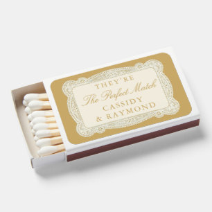Vintage Lace Old Money Gold Ivory Custom Wedding Matchboxes
