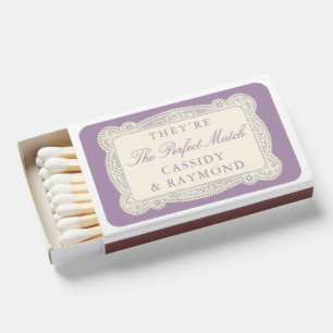 Vintage Lace Old Money Lavender Custom Wedding Matchboxes