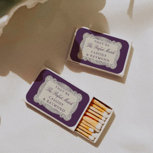 Vintage Lace Old Money Plum Purple Ivory Wedding Matchboxes