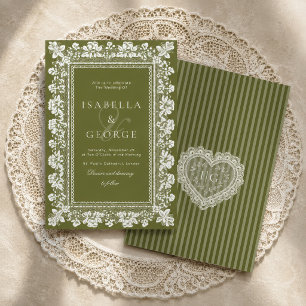 Vintage Lace Olive Green Modern Old Money Wedding Invitation