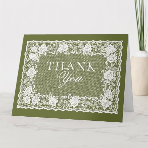 Vintage Lace Olive Green Old Money Wedding Thank You Card