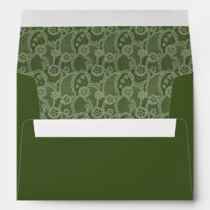 Vintage Lace Olive Green Pre Addressed Wedding Envelope