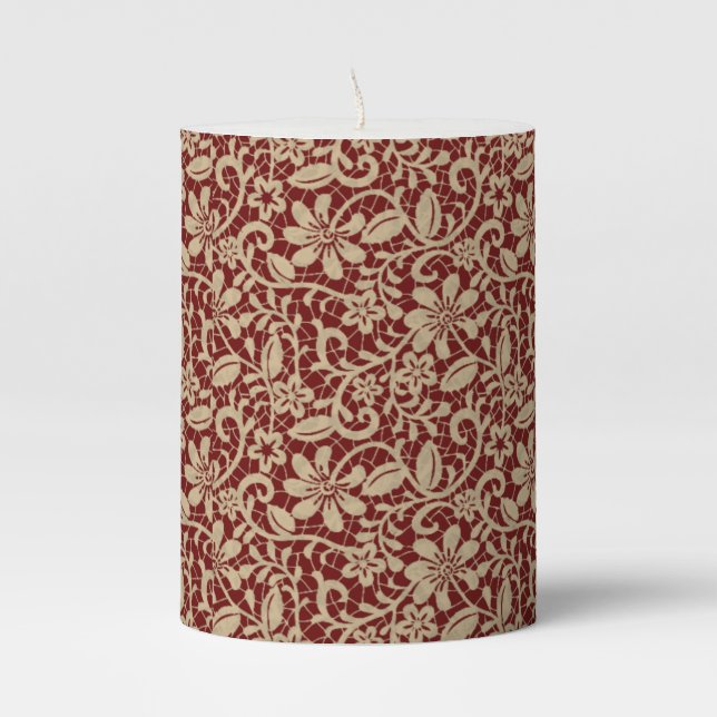 Vintage Lace Pattern Pillar Candle  (Front)