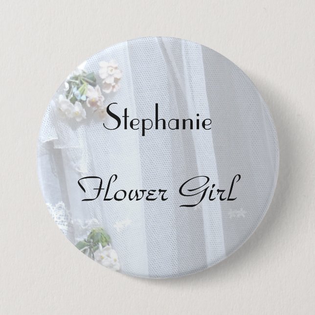 Vintage Lace Personalized Flower Girl Button Pin (Front)