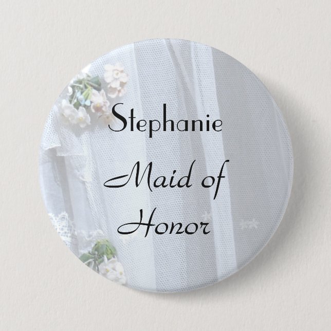 Vintage Lace Personalized Maid of Honor Button (Front)