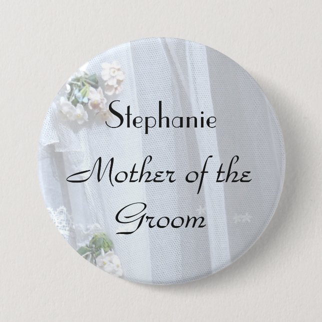 Vintage Lace Personalized Mother of Groom Button (Front)
