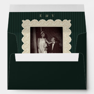 Vintage Lace Photo Monogram Stripes Retro Wedding Envelope