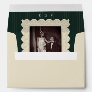 Vintage Lace Photo Monogram Stripes Retro Wedding Envelope