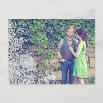 Vintage Lace Photo Save The Date Postcard by simplysostylish at Zazzle
