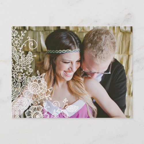 Vintage Lace Photo Save the Date Postcard