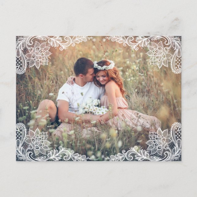 VINTAGE LACE PHOTO SAVE THE DATE POSTCARD (Front)