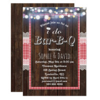 Vintage Lace Red Gingham Old Wood I DO BBQ Invite