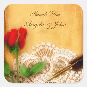 Vintage Lace, Red Rose, Parchment Sticker