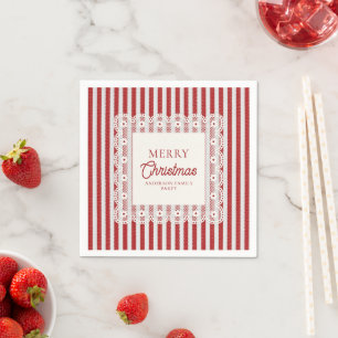 Vintage Lace Retro Red Stripes Christmas Party Napkins