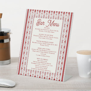 Vintage Lace Retro Red Stripes Holiday Party Drink Pedestal Sign