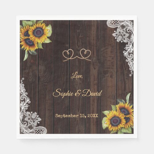 Vintage Lace Rope We Tied The Knot Sunflowers Napkins