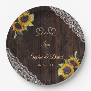 Vintage Lace Rope We Tied The Knot Sunflowers Paper Plates