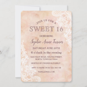 Vintage Lace Roses Old Paper SWEET 16 Invitation