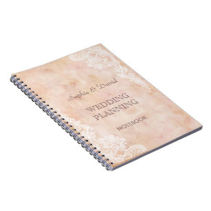 Vintage Lace Roses Old Paper Wedding Planner Notebook