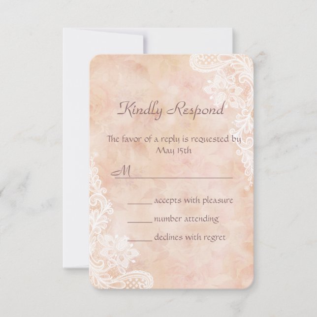 Vintage Lace Roses Old Paper Wedding RSVP Invite (Front)