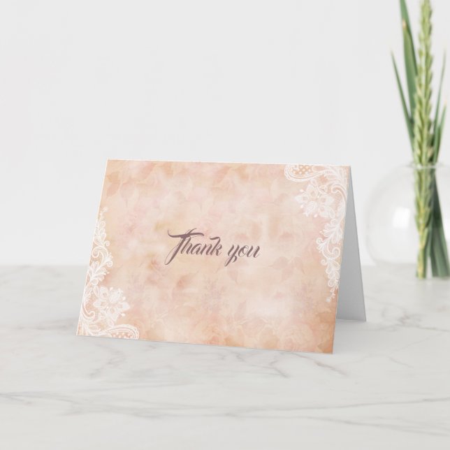 Vintage Lace Roses Old Paper Wedding Thank you (Front)