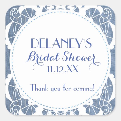 Vintage Lace Rustic Bridal Shower Square Sticker