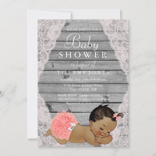 Vintage Lace Rustic Ethnic Girl Baby Shower Invite (Front)