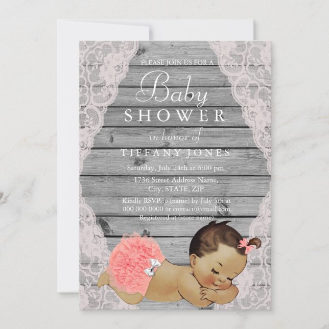 Vintage Lace Rustic Girl Baby Shower Invite (Front)