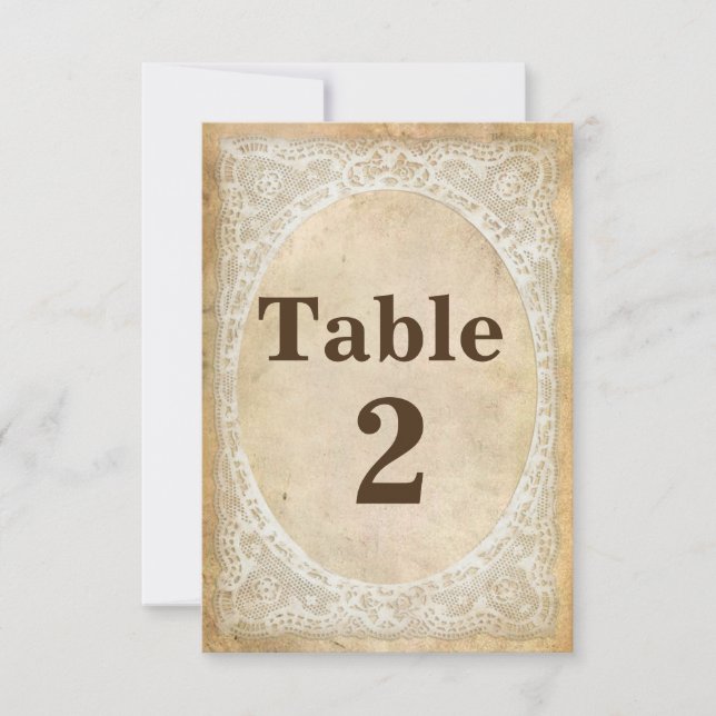 Vintage Lace Rustic Romance Table Number Card (Front)