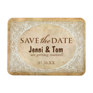 Vintage Lace Rustic Wedding Save the Date Magnet