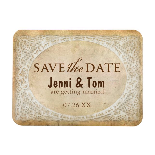 Vintage Lace Rustic Wedding Save the Date Magnet (Horizontal)