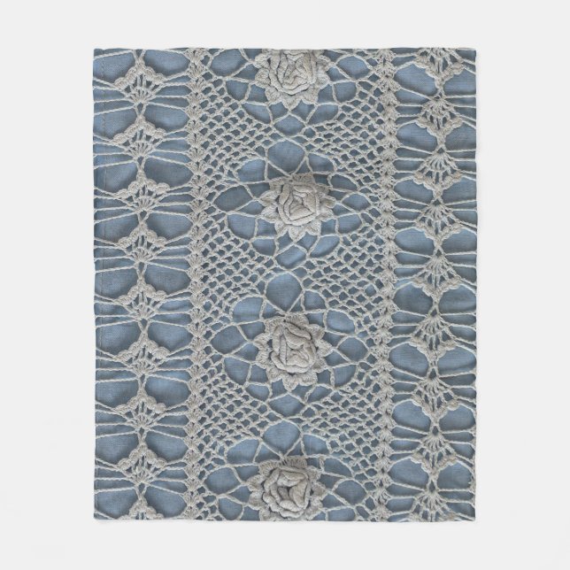 Vintage lace: small white roses. fleece blanket (Front)