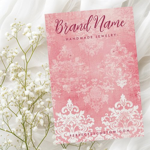 Vintage lace stencil damask pink earring card