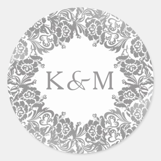 Vintage Lace Sticker with Initials in Silver (Front)
