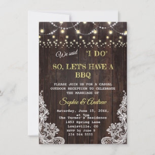 Vintage Lace String Lights Old Barn I DO BBQ Invitation