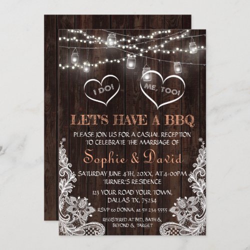 Vintage Lace String Lights Old Barn I DO BBQ Invitation