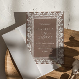 Vintage Lace Taupe Modern Old Money Wedding Invitation
